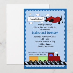 Tren y avión 5x7 linda invitación de cumpleaños pa