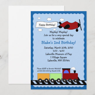 Tren y avión 5x7 linda invitación de cumpleaños pa