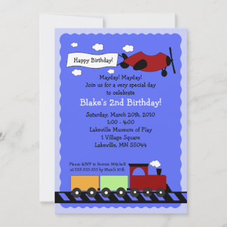 Tren y avión 5x7 linda invitación de cumpleaños pa