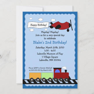 Tren y avión 5x7 linda invitación de cumpleaños pa
