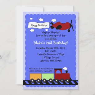 Tren y avión 5x7 linda invitación de cumpleaños pa