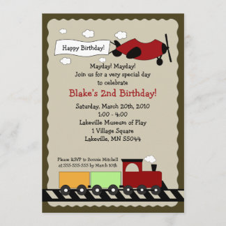 Tren y avión 5x7 linda invitación de cumpleaños pa