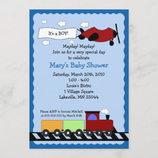 Tren y avión 5x7 lindo niño invitación a ducharse
