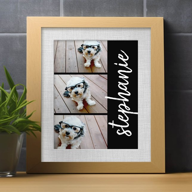 Trendy 3 Fotos nombre de escritura blanco negro mo (Custom Frameable Art)
