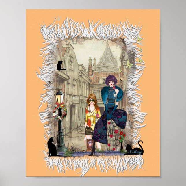 Trendy Anton Pieck calle de arte ropa camiseta (Frente)