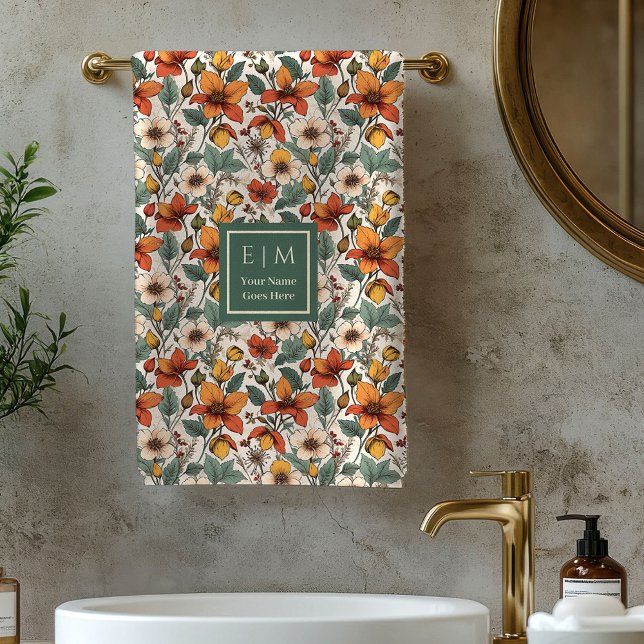 Trendy Autumn Garden Olive Rust Personalized Towel (Trendy Autumn Garden Olive Rust Personalized Towel)
