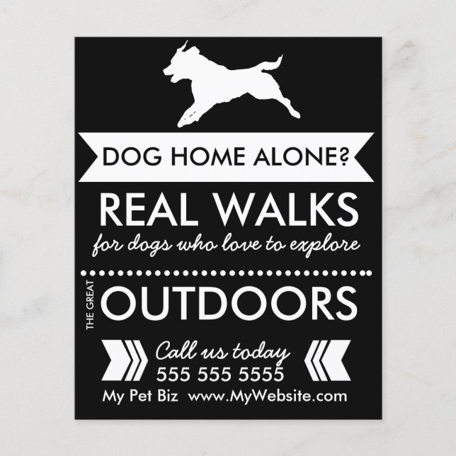 Trendy Black Dog Silhouette Dog Walker Flyer (Frente)