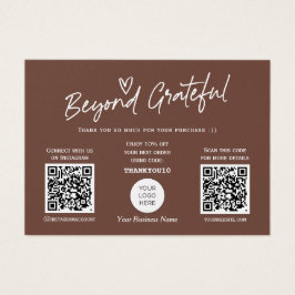 Trendy brown modern script QR code thank you card