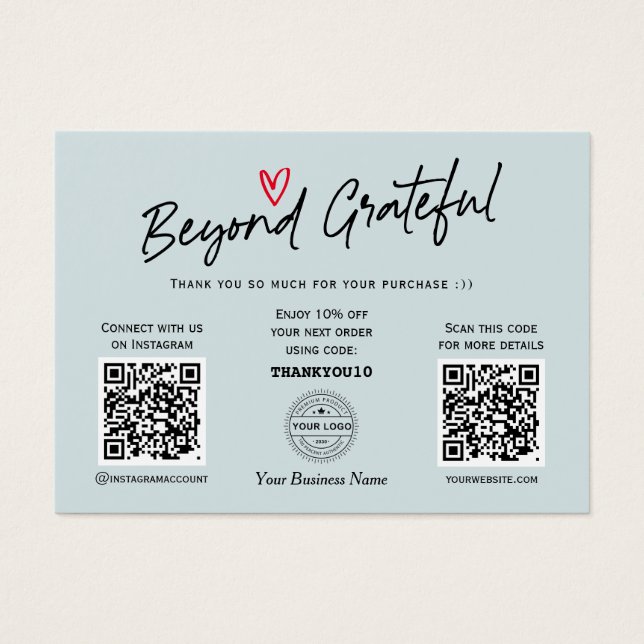 Trendy Calligraphy Dusty Blue QR code Gift card (Frente)