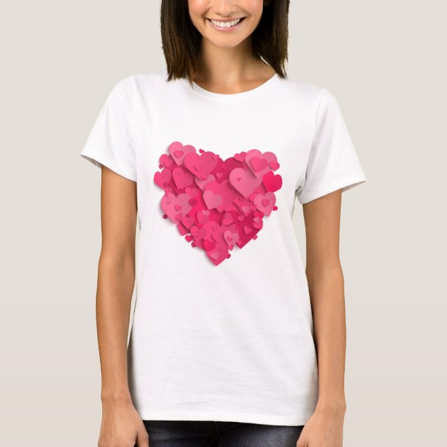 Trendy Camiseta 3D De Corazón Rosa (Anverso)