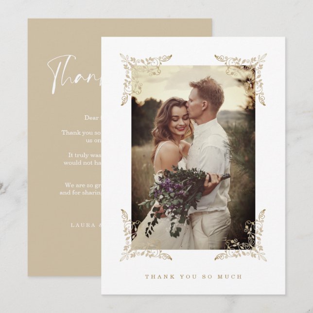 Trendy Chic Golden Lace Thank You Wedding Guests (Anverso / Reverso)