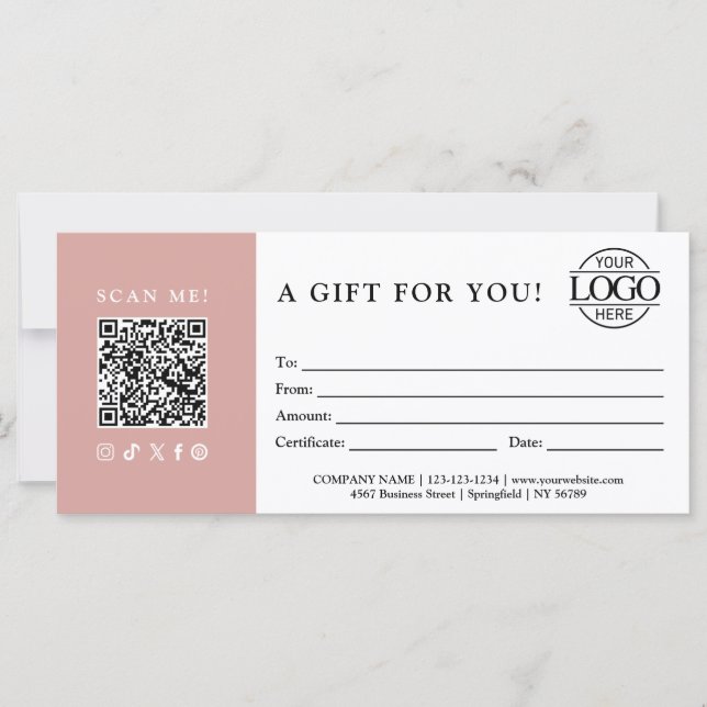 Trendy Gift Certificate | Business Logo & QR Code (Anverso)
