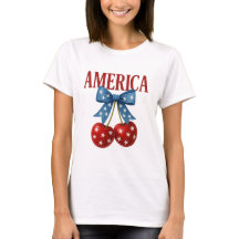 Trendy Girly Patriotic Cherries "AMERICA" Camiseta