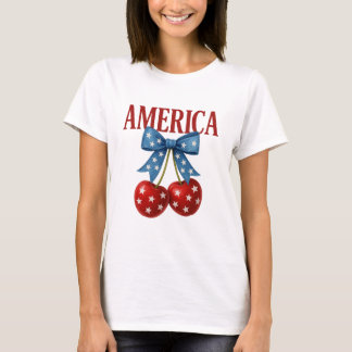 Trendy Girly Patriotic Cherries "AMERICA" Camiseta