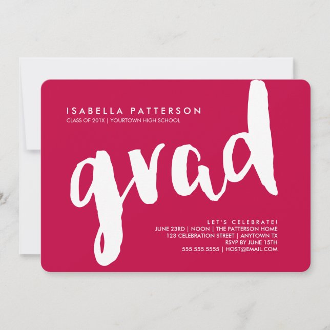 Trendy Grad White | Invitación de graduación roja (Anverso)