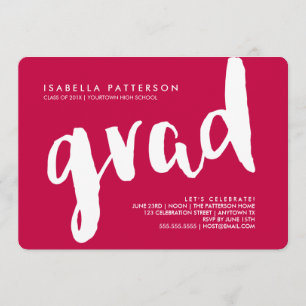 Trendy Grad White Invitación de graduación roja