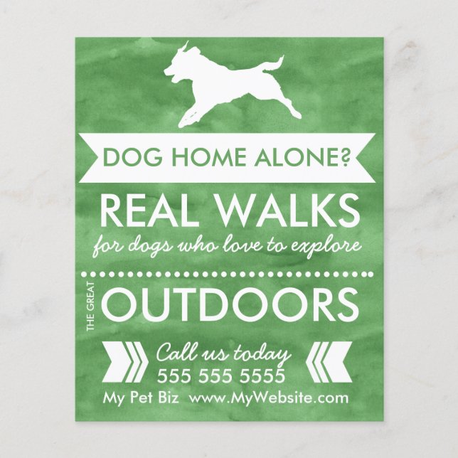 Trendy Green Dog Silhouette Dog Walker Flyer (Frente)