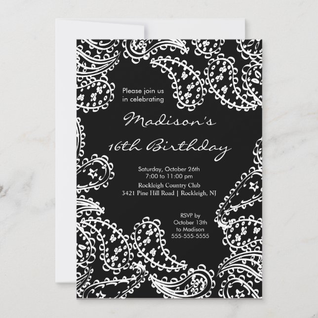 Trendy Paisley Sweet Dieciséis Invitaciones de Cum (Anverso)
