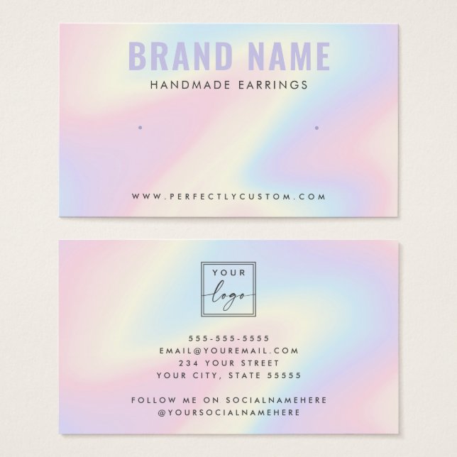 Trendy pastel rainbow logo stud earring display (Anverso y reverso)