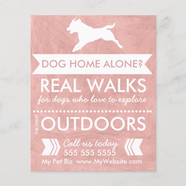 Trendy Pink Dog Silhouette Dog Walker Flyer (Frente)