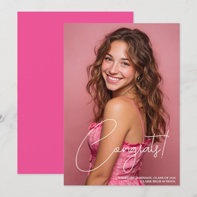 Trendy Pink Photo 2026 Graduation Announcement (Anverso / Reverso)