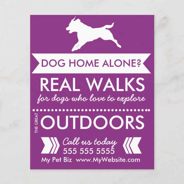 Trendy Purple Dog Silhouette Dog Walker Flyer (Frente)