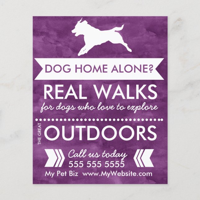Trendy Purple Dog Silhouette Dog Walker Flyer (Frente)