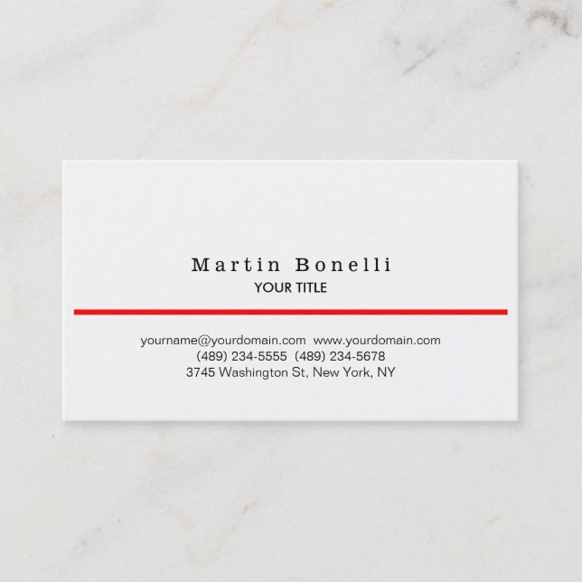 Trendy Red Line White Background Tarjeta De Negoci (Anverso)