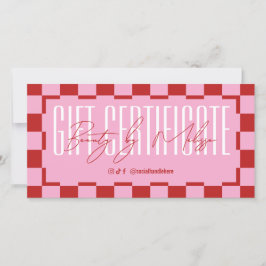 Trendy Retro Pink & Red Spa Salon Gift Certificate