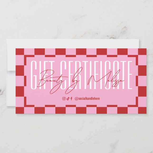 Trendy Retro Pink & Red Spa Salon Gift Certificate (Anverso)