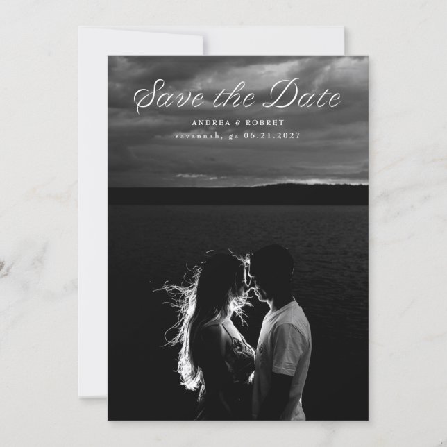 Trendy Ribbon Script Save the Date Card (Anverso)