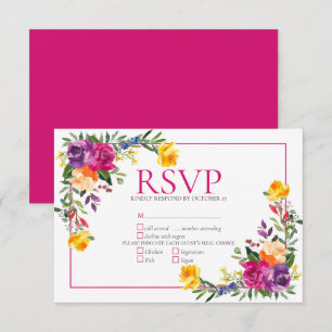 Trendy Technicolor Boho Boda Floral RSVP