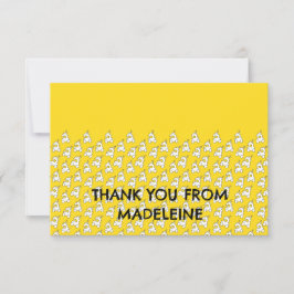 Trenes amarillos lindos en tarjeta de agradecimien