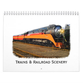 Trenes y calendario de pared del paisaje del