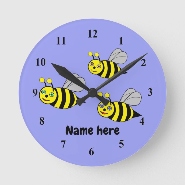 Tres abejas en un reloj de pared acrílico azul (Anverso)