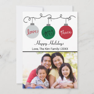 Tres Adornos Felices Fiestas - Tarjeta de vacacion