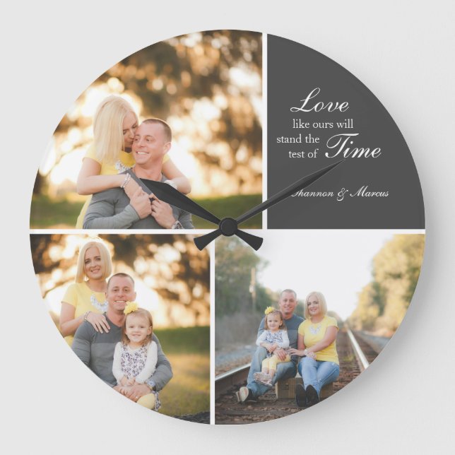 Tres Bodas de Collage de fotos Personalizado reloj (Anverso)