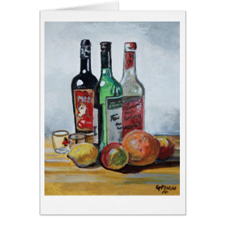 Tres botellas de vino y fruta