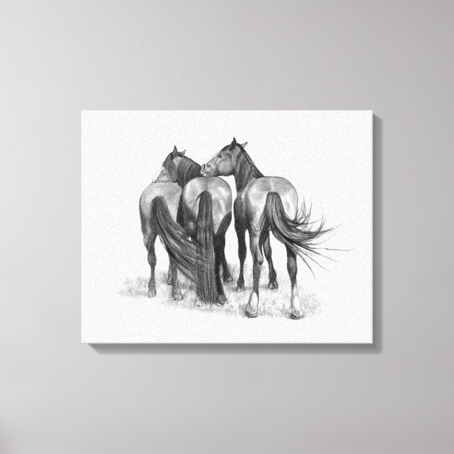 Tres caballos a lápiz, arte equino (Anverso)