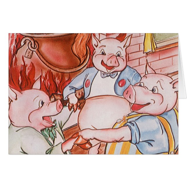 Tres cerditos cocinando lobo, cuento de hadas vint (Anverso (Horizontal))