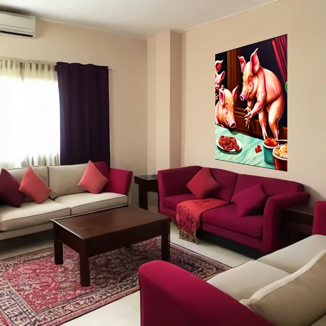 Tres cerdos comiendo tocino | Poster de arte de IA (Subido por el creador)