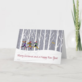 Tres Chicas corriendo con tarjeta de mensaje inter