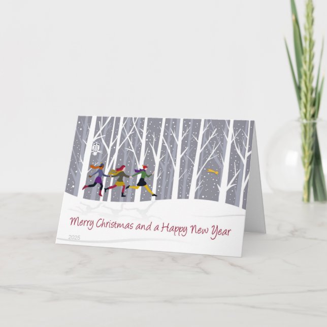 Tres Chicas corriendo con tarjeta de mensaje inter (Anverso)