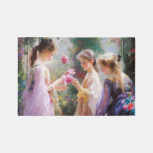 Tres chicas jugando en el jardín