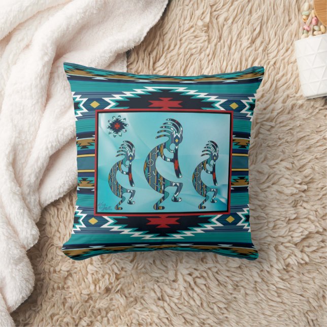 Tres Cojines decorativos Turquesa Kokopelli (Manta)