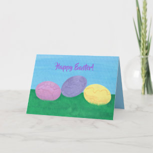 Tres coloridas tarjetas de felicitación de huevos 