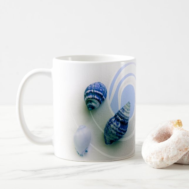 Tres conchas azules de mar tazas de café (Con donut)