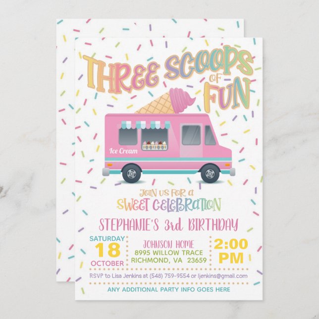 Tres copas de divertida invitación al cumpleaños d (Anverso / Reverso)