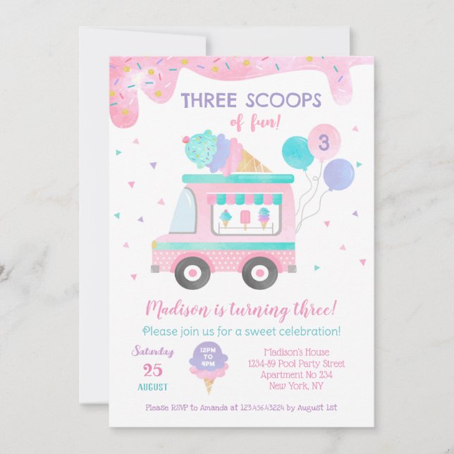 Tres copas de divertidas invitaciones de cumpleaño (Anverso)