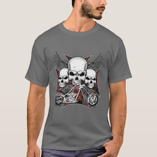 Tres cráneo con camiseta de motocicleta de helicóp (Anverso)